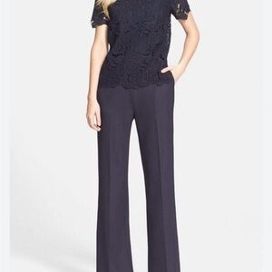 Tory Burch Lace Bodice V-Neck Navy Jumpsuit